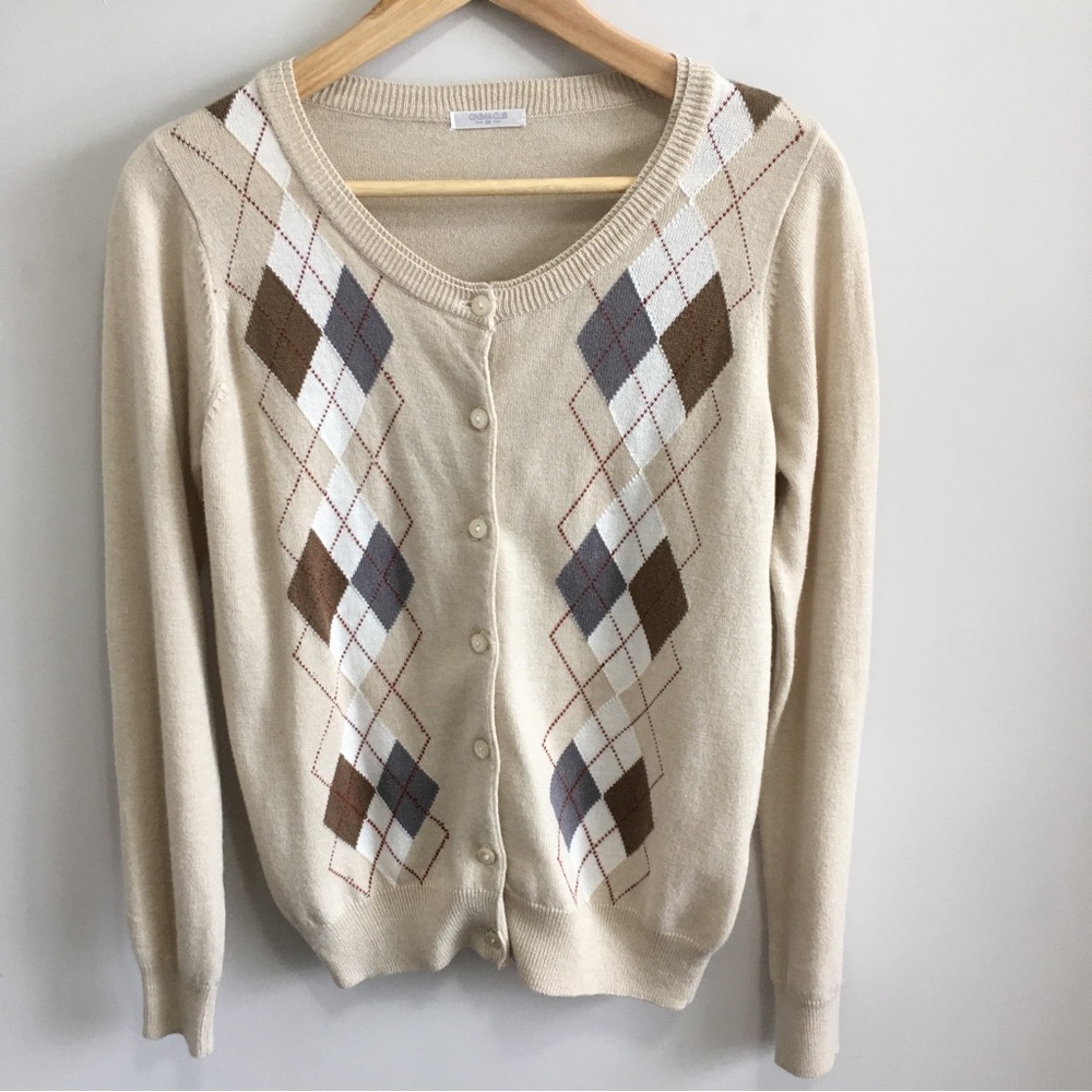 Argyle Cardigan light brown woman size M